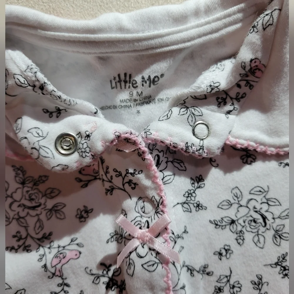 Little Me baby girl floral one piece layette outfit with matching hat 9m